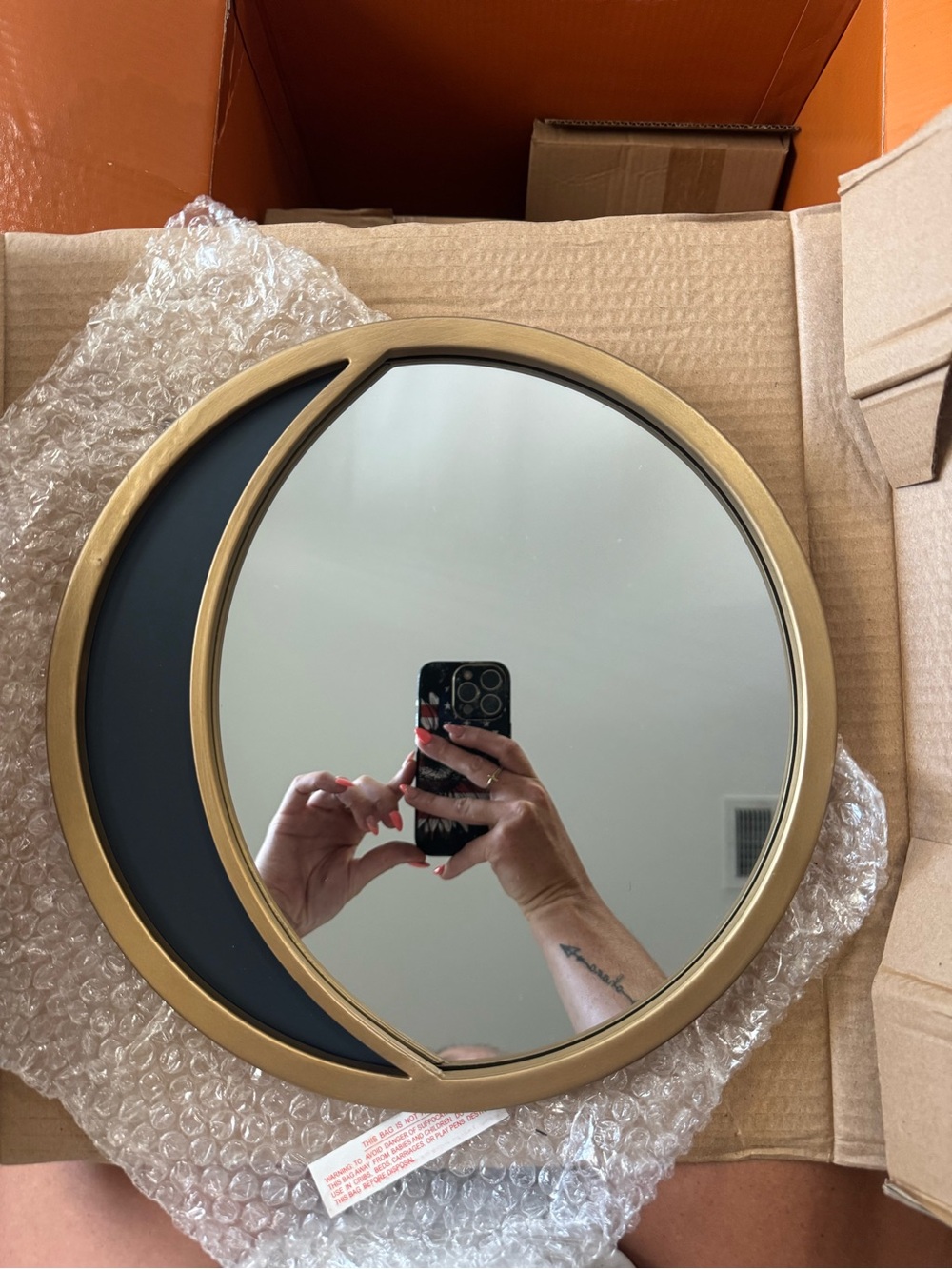 Gold & Matte Black Crescent Moon Round Wall Mirror